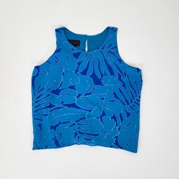 Ralph Lauren Rayon Crop Top Halter High Neck Sleeveless Short Cropped Turquoise - Picture 3 of 12